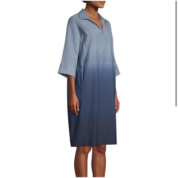 LAFAYETTE 148 New York Nicole Chambray Ombre Dress Size M Lagenlook Relaxed Fit - Picture 4 of 15